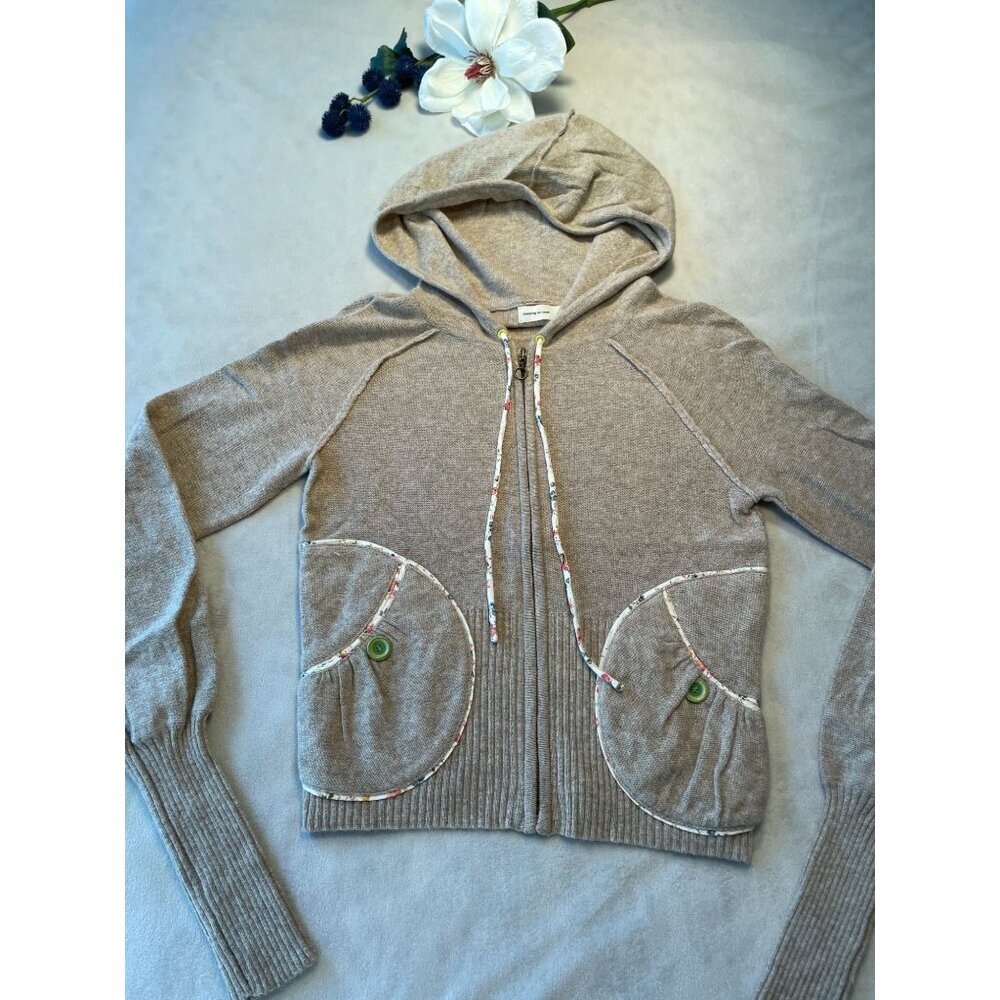 ANTHROPOLOGIE Sleeping On Snow Knit Hooded Zip Cardigan Floral  Y2K  Womens XS